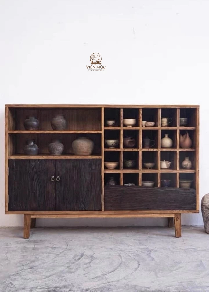 Tủ gỗ lũa phong cách wabi sabi 