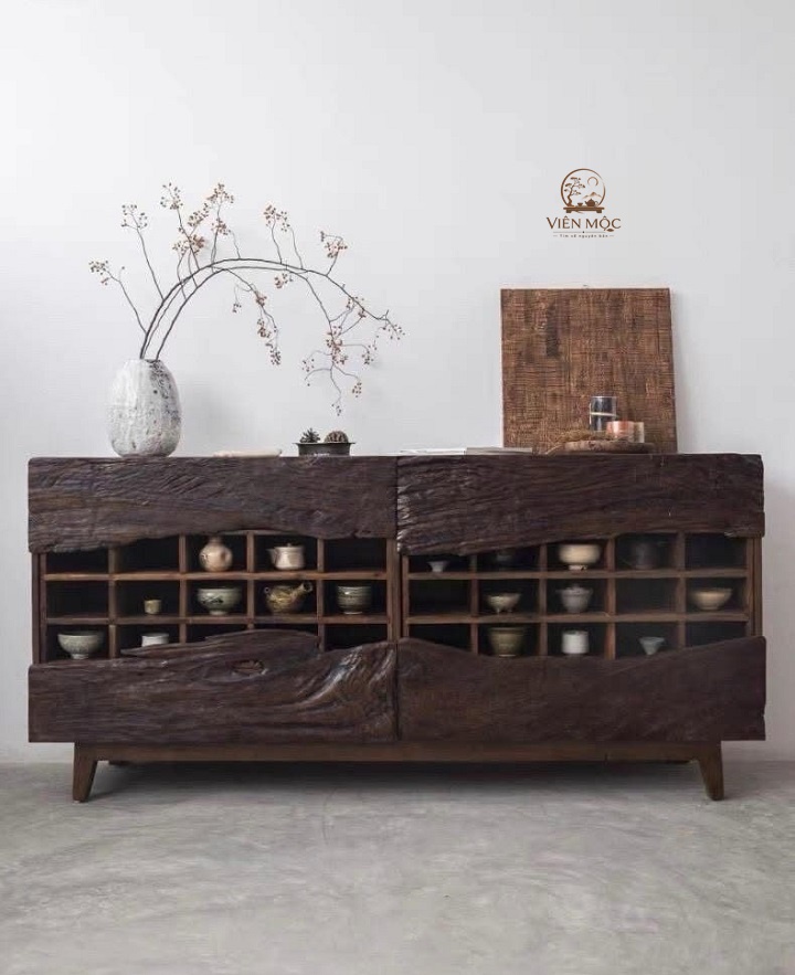Khám phá tủ gỗ lũa phong cách wabi sabi